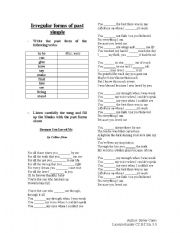 English Worksheet: Irregular verbs with lyrics