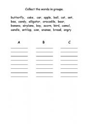 English worksheet: collecting words