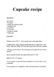 English Worksheet: cupcake recipe