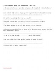 English Worksheet: for and since 