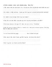 English Worksheet: for and since 