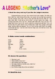 English worksheet: a legend 