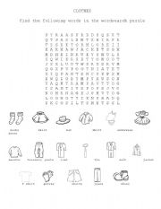 English Worksheet: Clothes Wordsearch