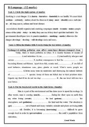 English Worksheet:  mid term exam no2 for 9th form