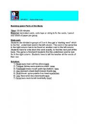 English worksheet: Parts of the body - running game