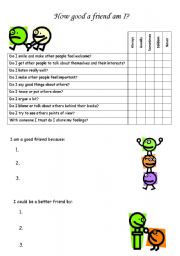 English Worksheet: How good a friend am I?