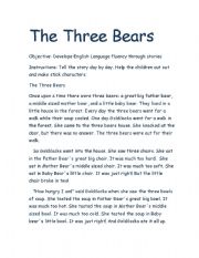 English Worksheet: Goldilocks and the Three Bears