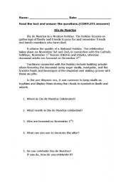 English Worksheet: Dia de Muertos