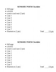 English worksheet: Sensory Poem Checklish