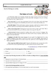 English Worksheet: Test 8th grade - The future of work (with Key)