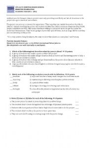 English worksheet: Reading Test for 10th graders Part 2