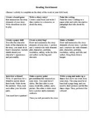 English Worksheet: Reading Enrichment Choice Menu
