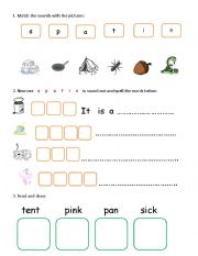 English worksheet: Phonics S P A T I N