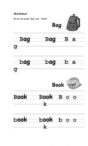 English Worksheet: Write bag and book