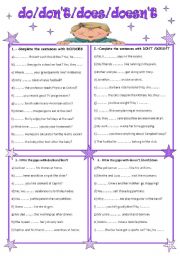 English Worksheet: DO, DONT, DOES, DOESNT
