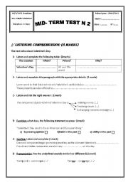 English Worksheet: mid-term test n2 (1stYEAR)