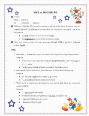 English Worksheet: WILL vs. BE GOING TO