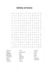 English Worksheet: Safety at home word search and fill in the blanks activity
