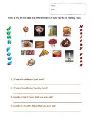 English Worksheet: Healthy food and Junk food