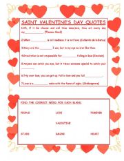 English Worksheet: Saint Valentines Day QUOTES