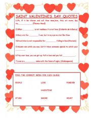 English Worksheet: Saint Valentines Day QUOTES