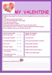 English Worksheet: My Valentine