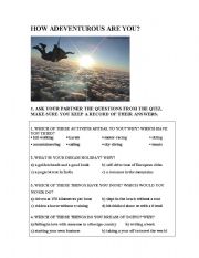 English Worksheet: Adventure Quiz