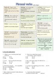 English Worksheet: Phrasal verbs worksheet - basics- (with object) 