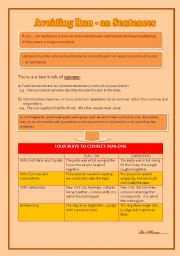 English Worksheet: How to Avoid Run- on Sentences