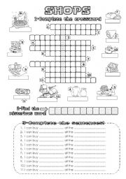 English Worksheet: shops crossword