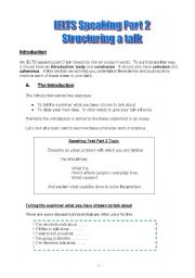 English Worksheet: Structuring an IELTS talk