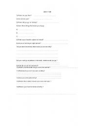 English Worksheet: about me