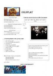 English Worksheet: Music- Paradise /COLDPLAY