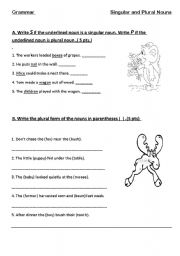 English worksheet: singular and plural nouns