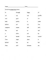 English worksheet: Identify the prepositions