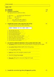 English worksheet: General vocabulary and grammar test for the 4th year of English