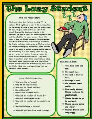 English Worksheet: THE LAZY STUDENT