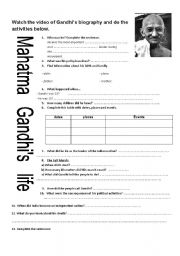 English Worksheet: Mahatma Gandhis life