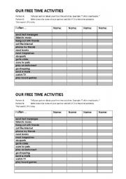 English Worksheet: talking about free time activities