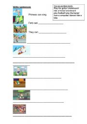 English worksheet: Write sentences using can