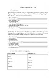 English worksheet: READING AND VOCABULARY