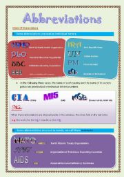 English Worksheet: abbreviations, acronyms & clippings