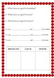 English worksheet: What have you got for...?