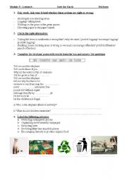 English Worksheet: save the earth 9th form Tunisian Pupils