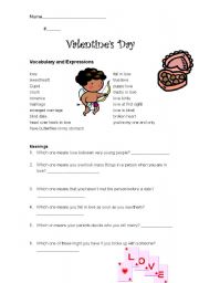 English Worksheet: Valentine Vocabulary