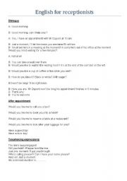 English Worksheet: English for receptionists