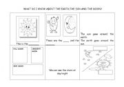 English worksheet: WHAT DO I KNOW ABOUT THE EARTH, THE SUN AND THE MOON