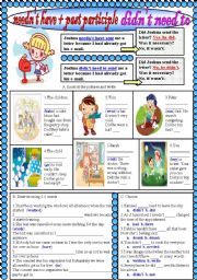 English Worksheet: needn�t have + past participle-didn�t need to
