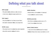 English Worksheet: Relative clauses - defining and non defining