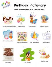 English Worksheet: Birthday pictionary